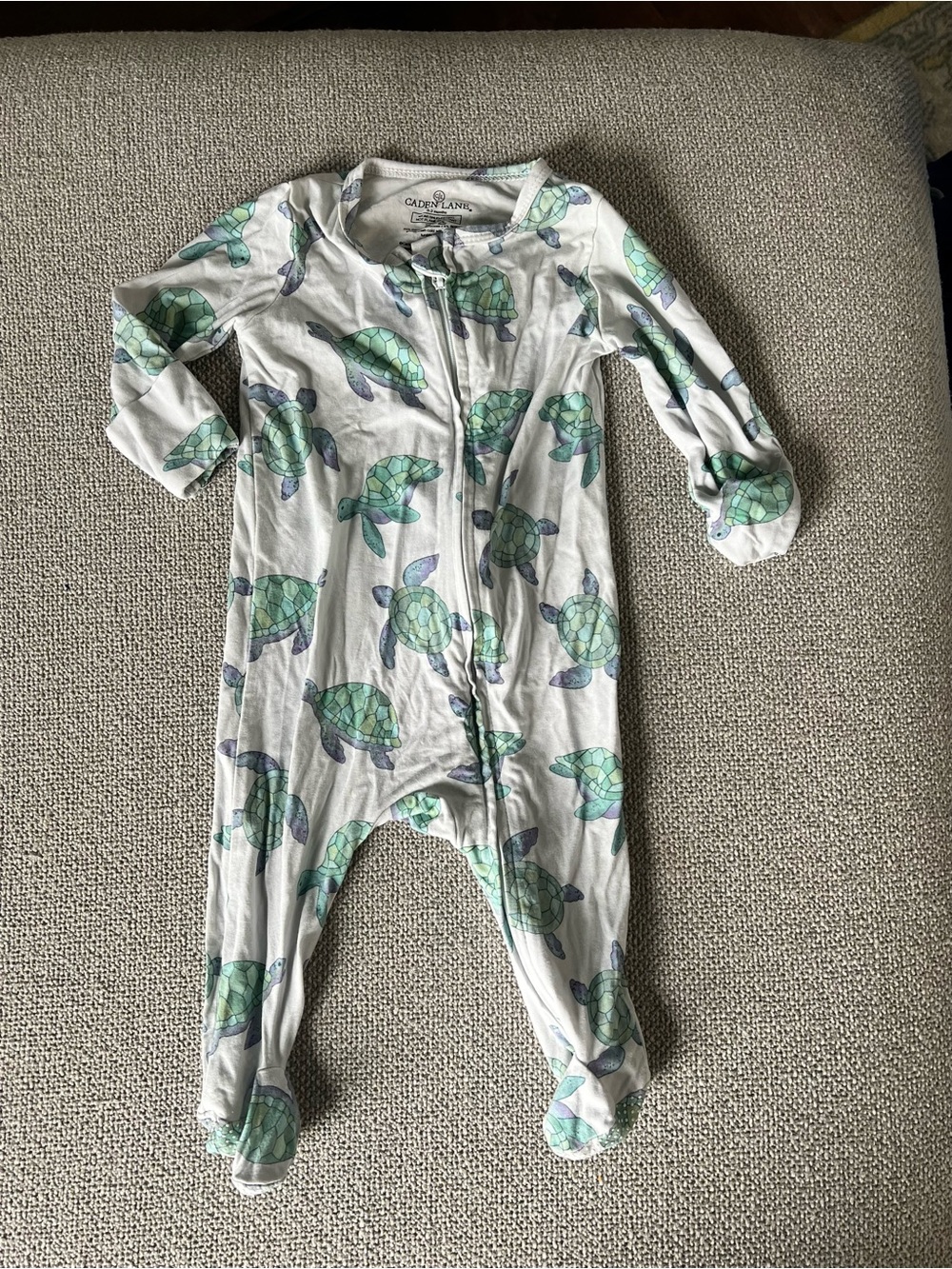 Caden Lane White Footed One-Piece with Green Turtle Print